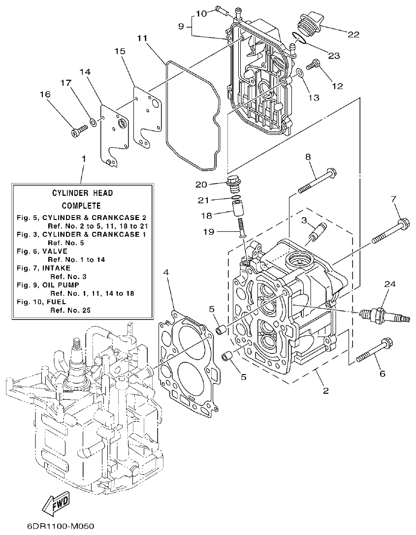 Yamaha 9JMH, 9JE CYLINDER & CRANKCASE 2 parts diagram